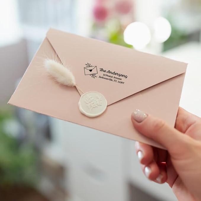 Custom Floral Address Stamp | Choose from 12 Designs | Multiple Ink Color Options | Envelope Return Address Stamp for Couple or Family (Design 3, Medium)