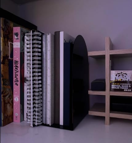 Lulonpon 6 Pieces Book Ends, Bookends, Books Stand, Metal Bookend for Shelves, Black Book Ends for School, Library, Desktop Organizer
