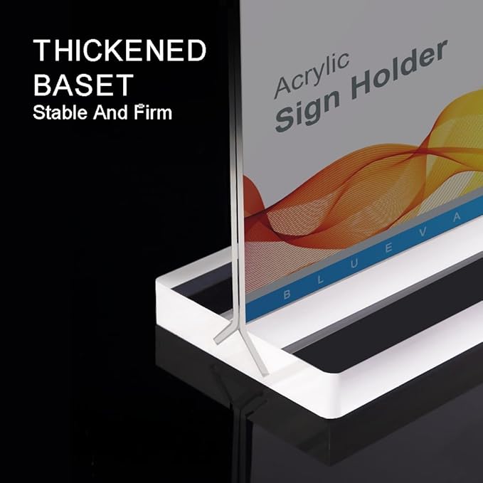 BlueValley Acrylic Sign Holder 5x7 Vertical – 12 Pack Double Sided Clear Plastic Display Stand for Table Menu, Flyer, Photo, Document – Standing Desktop Frame for Office, Retail, Home, Commercial Use