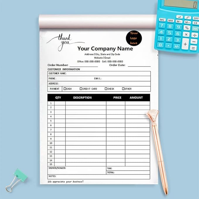 Personalized Invoice Book Custom 2 Part/3 Part Receipt Book Quote Estimate Order Forms Carbonless Form with Your Company Name Logo Address,2-10 Books (Style 12)