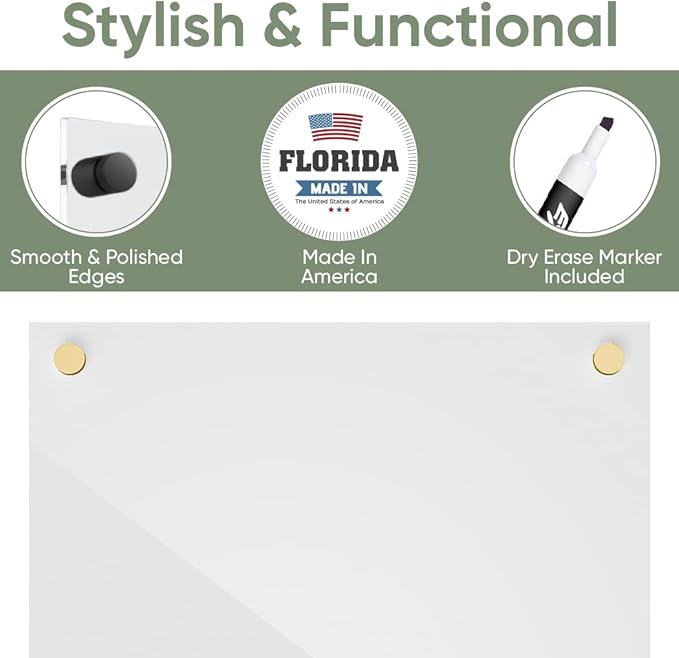 Ships Next Day, Made in USA - Acrylic Dry Erase Board | Non-Magnetic Dry Erase Board | Hanging Frameless White Board | Acrylic for Office, School and Home Walls | for Kids & Adults (White - 12x18)