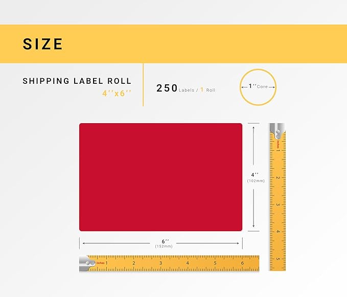 HOUSELABELS 4" x 6" Red Shipping Labels on 1" Core Compatible with Zebra and Rollo Printers, 14 Rolls / 250 Labels per Roll
