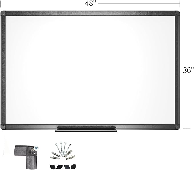 VIZ-PRO Magnetic Dry Erase White Board, 48 X 36 Inches, Black Aluminium Frame