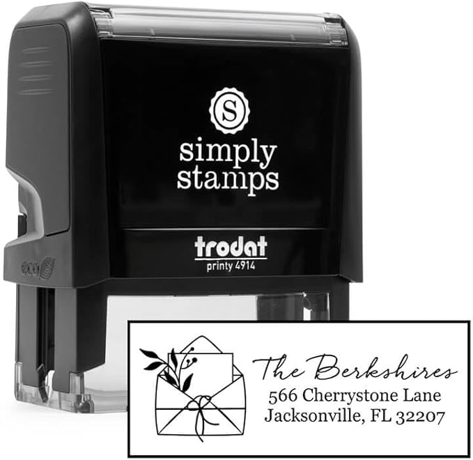 Custom Floral Address Stamp | Choose from 12 Designs | Multiple Ink Color Options | Envelope Return Address Stamp for Couple or Family (Design 4, Medium)