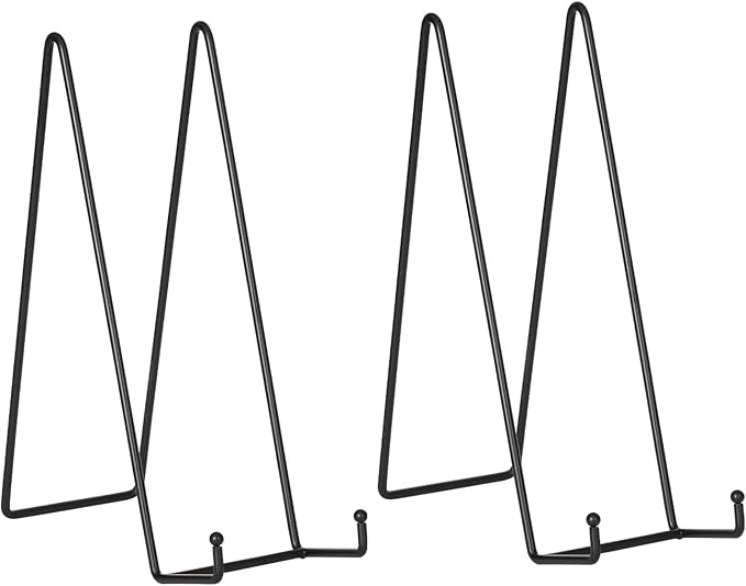 Plate Holder Large Display Stand - 2 Pack 12 Inch Oversized Plate Stands for Display Heavy Duty Artwork - Extra Big Metal Tabletop Easel for Decorative Platter | Picture Frame | Plaque | Book - Black