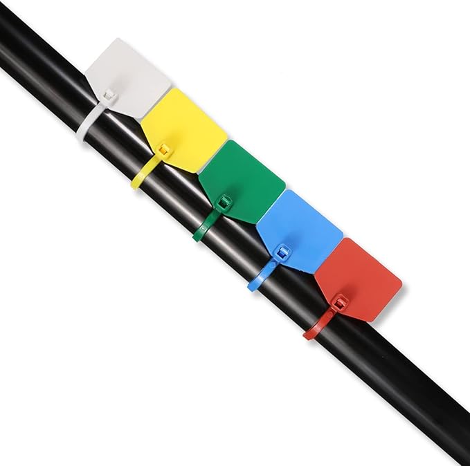 8 in Marker Nylon Cable Ties, Plastic Water Proof Tags, Self-Locking Written-on Cable Marker, Security Seals Label for Cabling, Wire Marking Label, Shipping Hanging Tags - Blue/ 100pcs