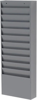 Global Industrial Steel Medical Chart Hanging Wall File Holder, 11 Pockets, Gray, Wall Mounted Magazine and File Folder Holder, 12-1/4"W x 8-3/8"H Pockets