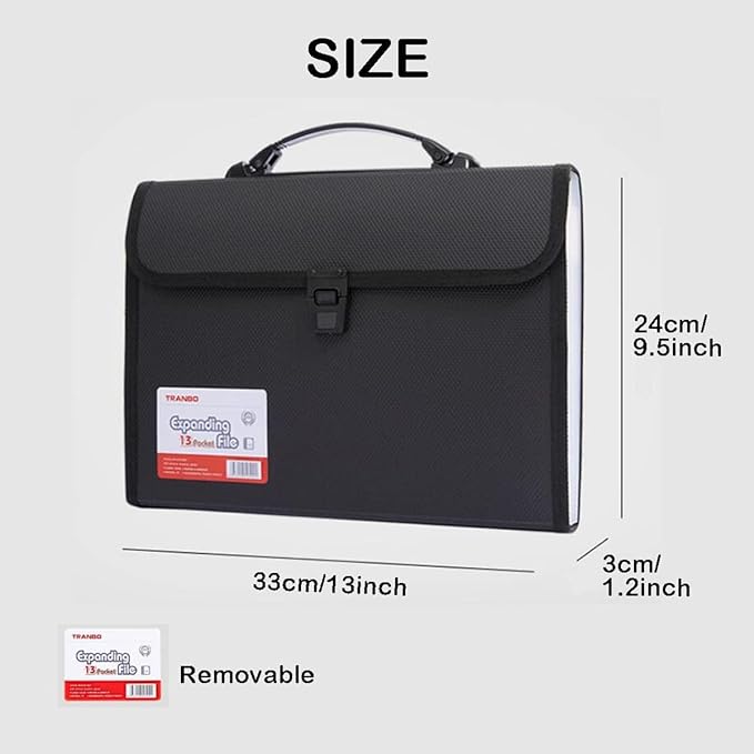2 Pack 12 Pockets Accordion File Organizer with Handle, TRANBO Letter Size/A4 Expanding File Folder, Portable Paper Organizer, Expandable Plastic Document Organizer for Travel School Office