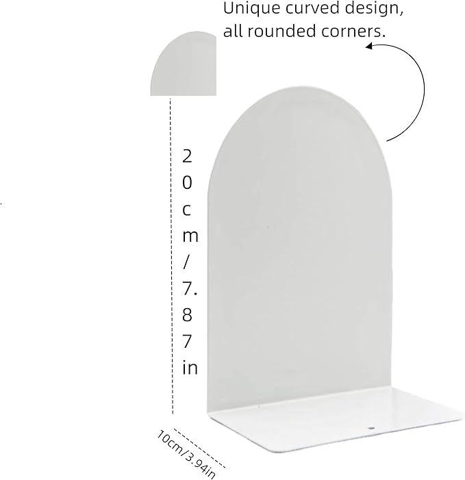 Lulonpon 2 Pieces Book Ends, Bookends, Books Stand, Metal Bookend for Shelves, White Book Ends for School, Library, Desktop Organizer
