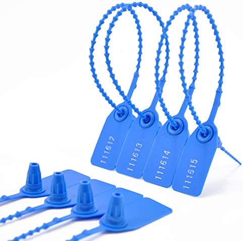 100Pcs Plastic Tamper Shipping Seals Pull-Tite Security Seal Signage Numbered Fire Extinguisher Tags Zip Ties Labels Disposable Self Locking for Logistics, Luggage,Transport (Blue, 100pcs)