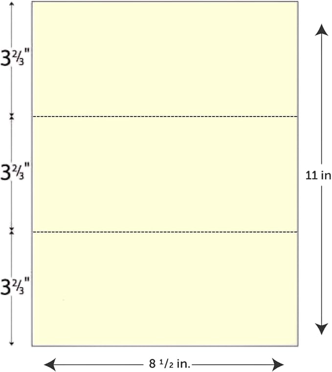 Limited Papers (TM) 8.5x11 Perforated Paper, 20/50 Pound, 75 GSM, Variety of Perforation Sizes and Colors, for Forms, Tickets, Postcards. (Blue, 3 up - horizontal 3 2/3" and 7 1/3" from bottom)