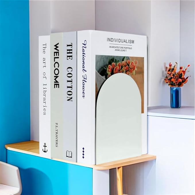 Lulonpon 16 Pieces Book Ends, Bookends, Books Stand, Metal Bookend for Shelves, White Book Ends for School, Library, Desktop Organizer