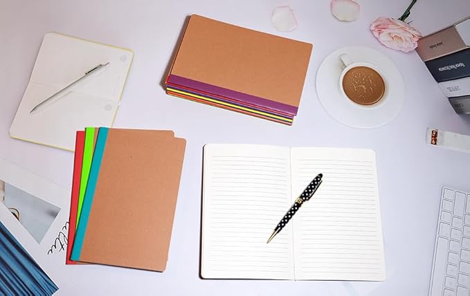 FAWTEEM 48 Pack A5 Kraft Notebook,Lines Pages - 60 Pages (30 Sheets), Wide Ruled,8.3”x 5.5” Small Kraft Notebook