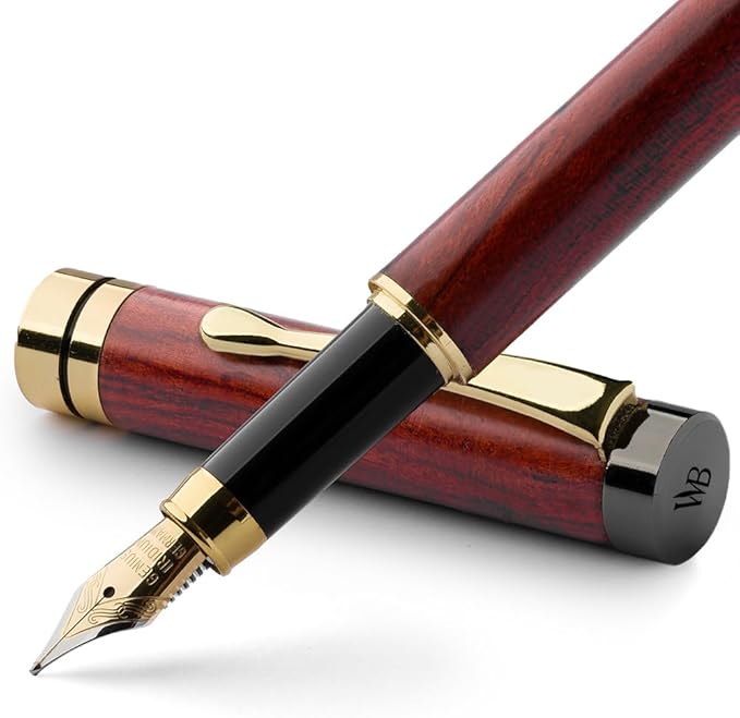 Wordsworth & Black Fountain Pen Set, Luxury Bamboo Wood - Medium Nib, Gift Case; Includes 6 Ink Cartridges, Ink Refill Converter -Journaling, Calligraphy; Drawing, Smooth Writing [Rosewood]