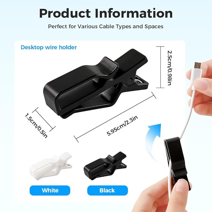 Movable Cord Holder for Nightstand, 2026 New Upgrade Cord Organizer Holder, Cable Organizers USB Cable Holder Wire Organizer Cord Clips, Cable Hider for Home, Office,Cubicle Accessories (9, Black)