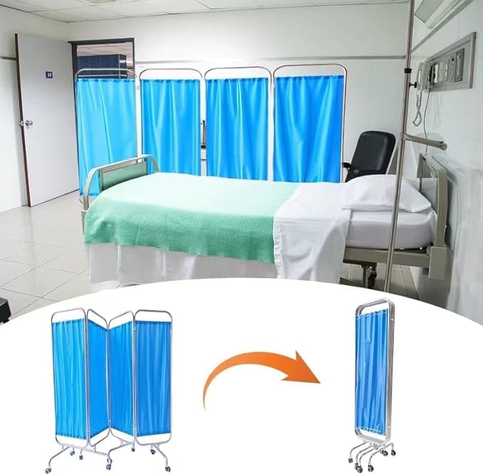 Portable Medical Privacy Screen, Medical Privacy Screen on Wheels, Rolling Medical Room Divider for Hospitals Clinics Bedrooms Beauty Salon (Blue, 4 Panel)