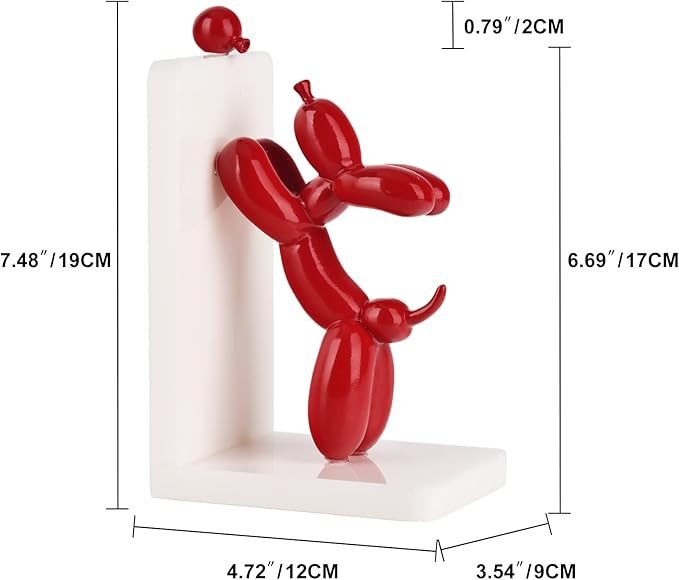 ZHANYUN Cute Balloon Dog Bookends - Animal Book Stoppers for Kids' Books, Unique Home Office Decor