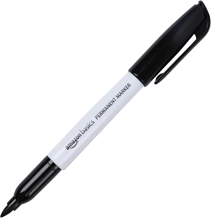 Amazon Basics Fine Tip Point Permanent Markers for Office, School, and Home Use, Assorted Colors, 24 Pack
