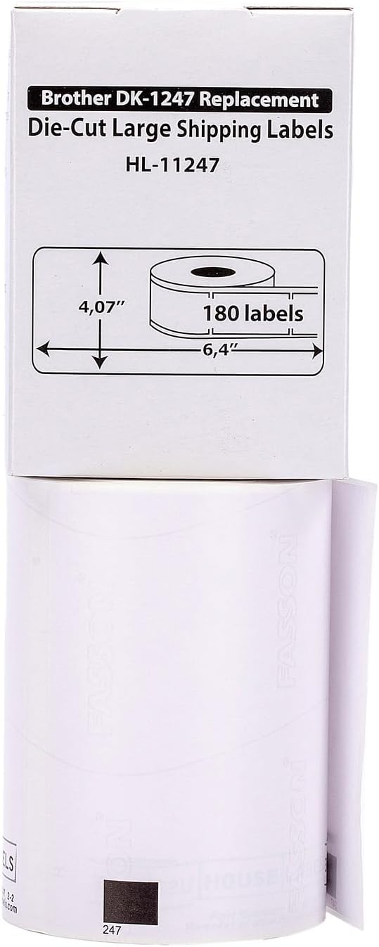 HOUSELABELS Compatible with DK-1247 Replacement Roll for Brother QL Label Printers; 180 Large Shipping Labels; 4.07" x 6.4" (103mm*163mm) - 8 Rolls