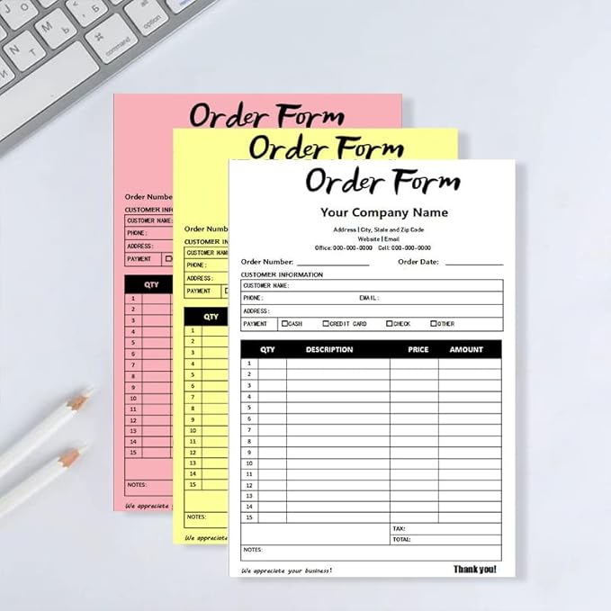 Personalized Invoice Book Custom 2 Part/3 Part Receipt Book Quote Estimate Order Forms Carbonless Form with Your Company Name Logo Address,2-10 Books (Style 10)