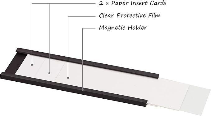 Realth C Channel Magentic Label Holders 30 Pack 1'' x 4'' with Paper Inserts and Clear Plastic Protectors, Magnetic Data Card Holders File Cabinet Labels for Metal Racks and Shelves