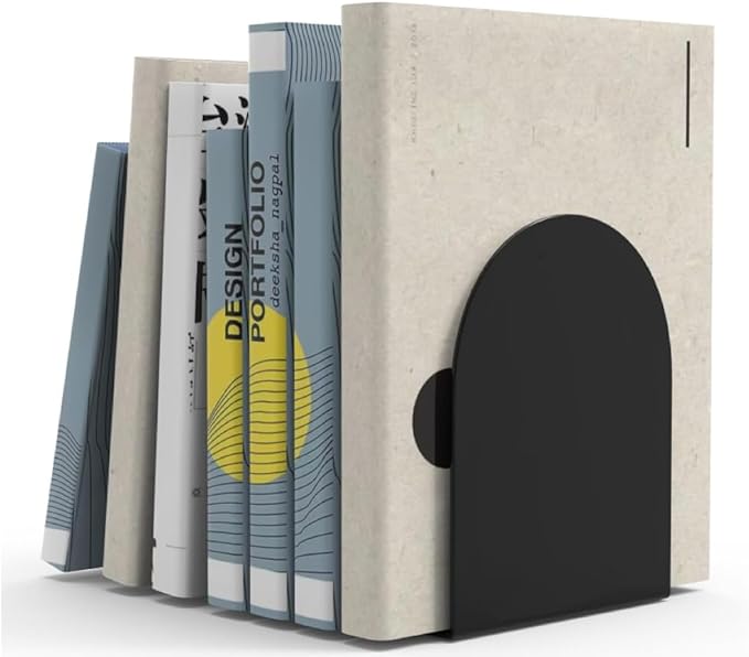 Lulonpon 4 Pieces Book Ends, Bookends, Books Stand, Metal Bookend for Shelves, Black Book Ends for School, Library, Desktop Organizer