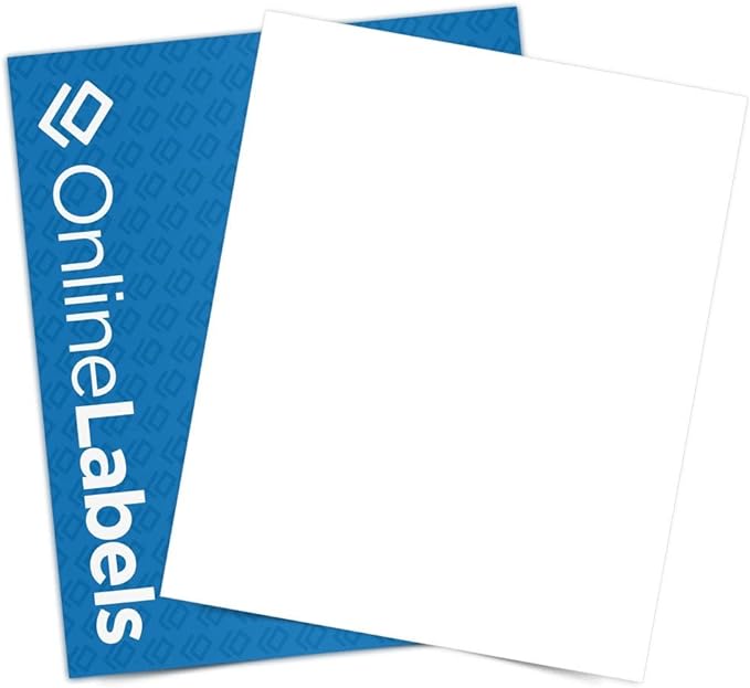 Sticker Paper, 10 Sheets, White Matte, 8.5" x 11" Full Sheet Label, Works with Inkjet and Laser Printer, Compatible with Electronic Cutting Machines, OL177WX, OnlineLabels