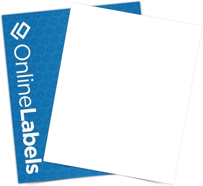 OnlineLabels 8.5" x 11" Full Sheet Sticker Paper – Permanent Adhesive, White Matte – Works With Cricut & Silhouette – for Inkjet & Laser Printers – Pack of 100 Sheets OL177WX