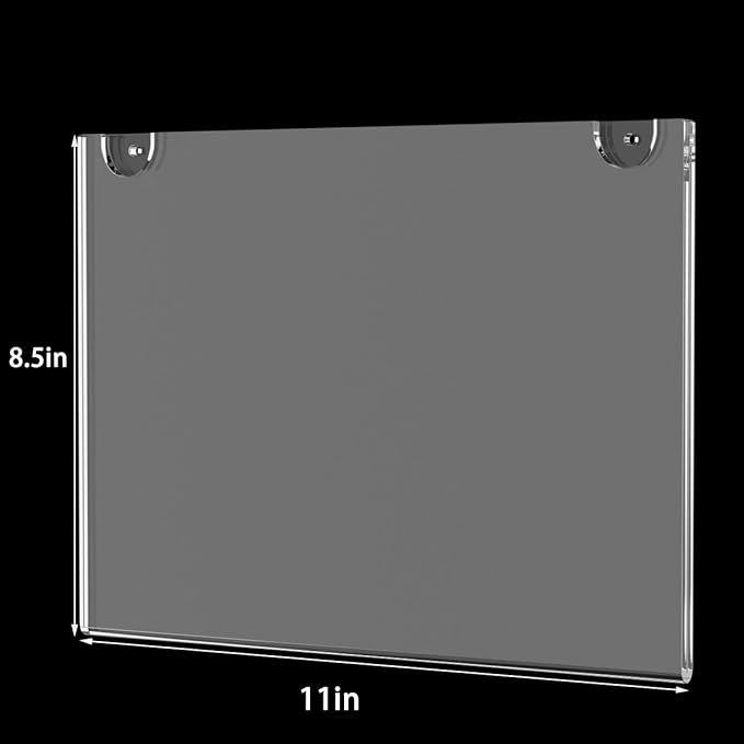 HIIMIEI Acrylic Wall Mount Sign Holder 8.5 x 11 Inches Horizontal 6 Pack, Clear Paper Document Holder, Wall Mount Ad Frame with 3m Tape Adhesives & Screws