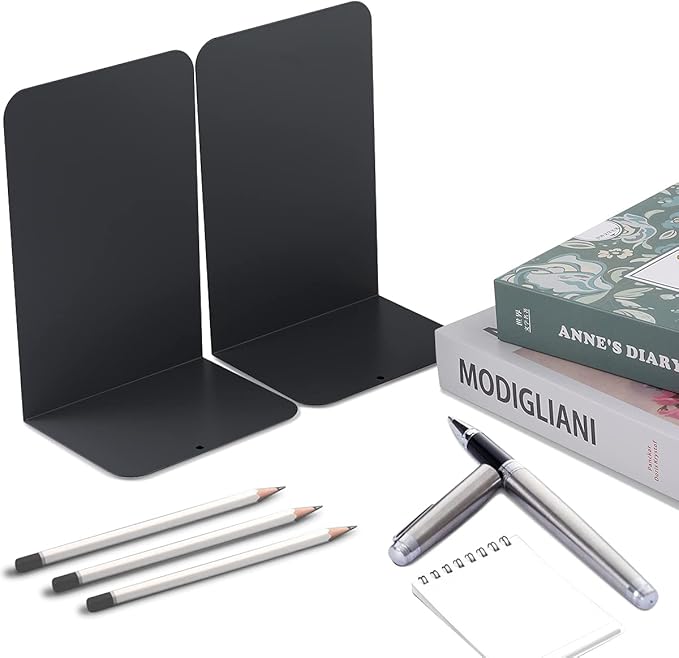 MSDADA Black Metal Bookends (6pcs, 3 pairs) for Book Shelves, Office, Heavy Books, Modern Minimalist Style