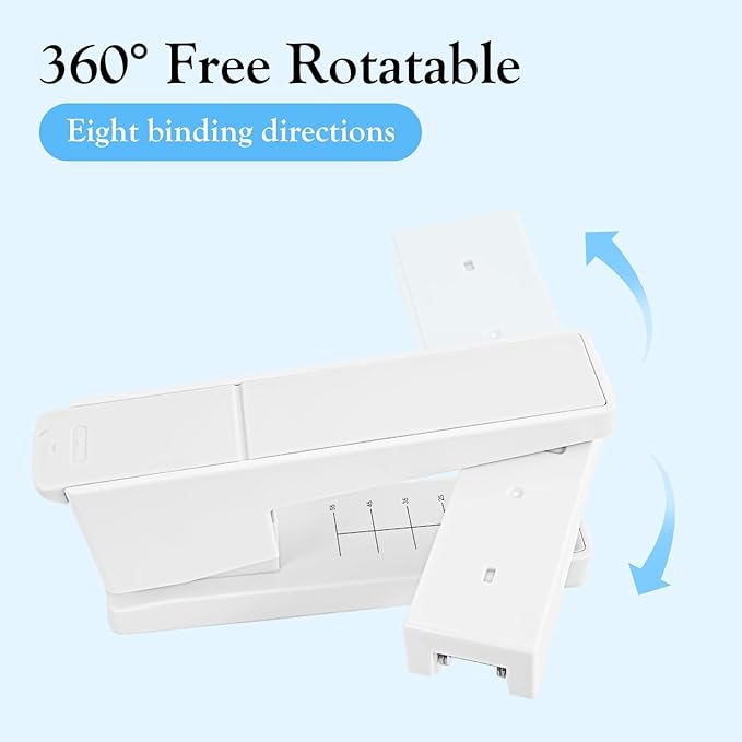 Swing-Arm Swivel Stapler - 20 Sheets Capacity, 360 Degree Rotate Desk Stapler with 100 Staples - Non-Slip Office Stapler, White