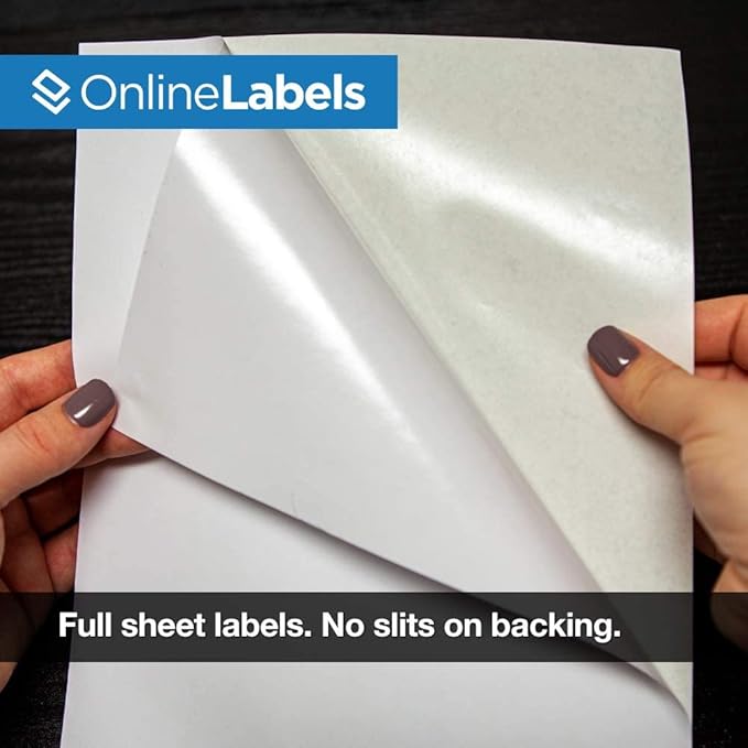 OnlineLabels 8.5" x 11" Full Sheet Sticker Paper – Permanent Adhesive, White Matte – Works With Cricut & Silhouette – for Inkjet & Laser Printers – Pack of 25 Sheets OL177WX