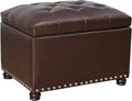 Decent Home 24'' Leather Storage Ottoman Rectangular Foot Rest Stool with Nailhead Trim for Bedroom Living Room(Dark Brown)