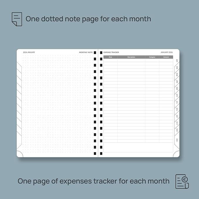 POPRUN Monthly Planner 2026-2027 (Medium 6.5" x 8.5") 18 Months Calendar Book(Jan 2026 - Jun 2027) - 4 Pages per Month with Expense & Notes, Stair-like tabs, Leather Cover, Sunday Start - Green