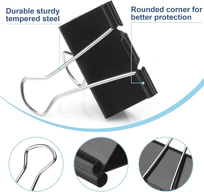 48 Pack Extra Large Binder Clips 2 Inch Paper Clip Large Binding Clip, Jumbo Paperclips Bulk, Heavy Duty Big Paperwork Clamp Black, School Teachers Office and Kitchen Home Supplies