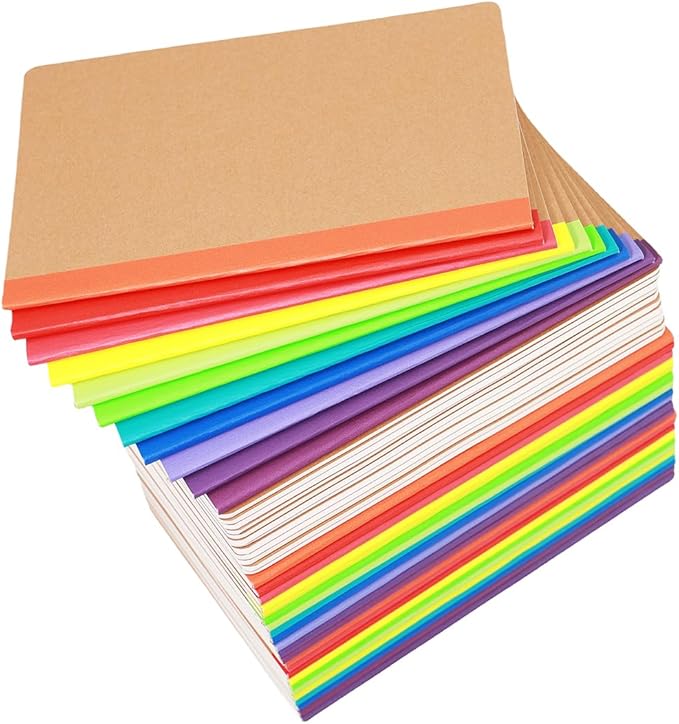 FAWTEEM 48 Pack A5 Kraft Notebook,Blank Pages - 60 Pages (30 Sheets),Sketch Book Bulk, 8.3”x 5.5” Small Kraft Notebook