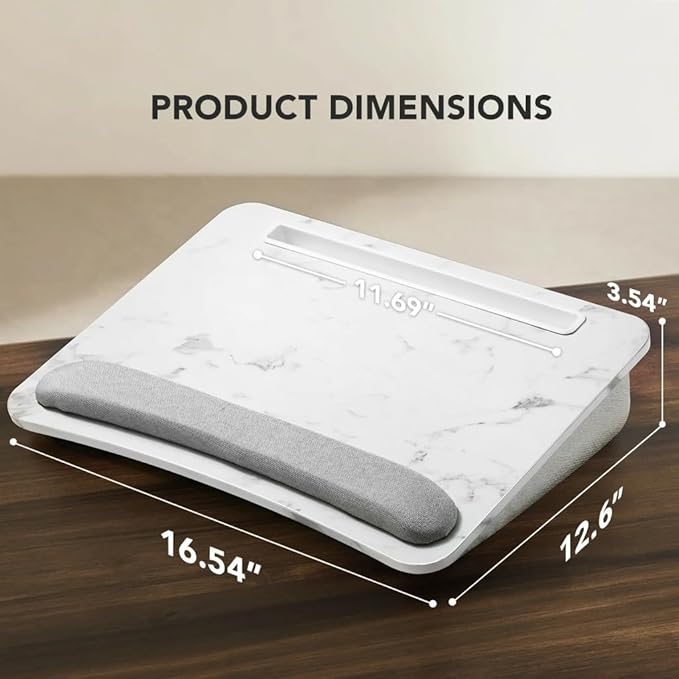 HUANUO Lap Laptop Desk - Portable Lap Desk with Pillow Cushion, Fits up to 15.6 inch Laptop, with Anti-Slip Strip & Storage Function for Home Office Students Use as Computer Stand - Marble