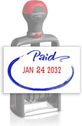 Heavy Duty Style Office Date Stamp with Paid - Self Inking Dater - Style C - Blue & Red Ink Color