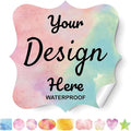 AHEADGOODS Custom Stickers - Personalized Labels with Fancy Frame, Multicolor Watercolor Design, 100 Labels (Vinyl, Waterproof, Reusable, Outdoor)