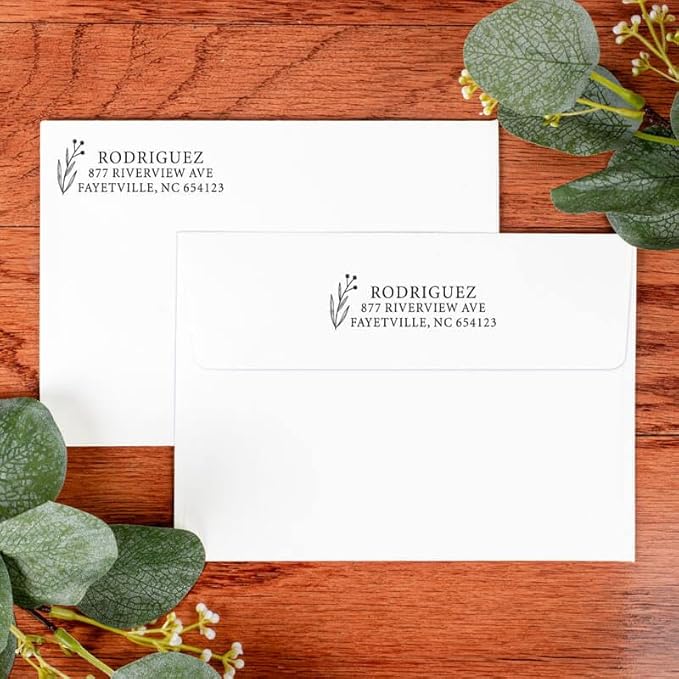 Custom Floral Address Stamp | Choose from 12 Designs | Multiple Ink Color Options | Envelope Return Address Stamp for Couple or Family (Design 11, Large)