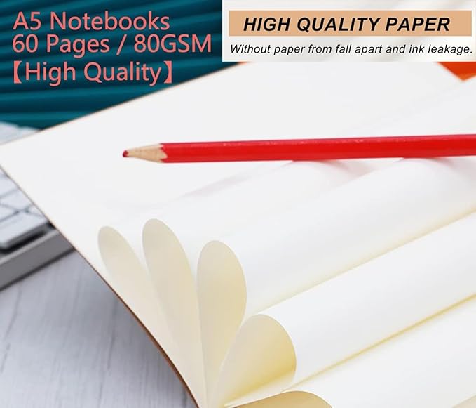 FAWTEEM 48 Pack A5 Kraft Notebook,Blank Pages - 60 Pages (30 Sheets),Sketch Book Bulk, 8.3”x 5.5” Small Kraft Notebook