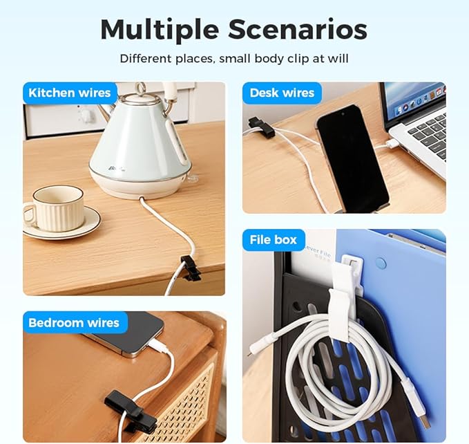 Movable Cord Holder for Nightstand, 2026 New Upgrade Cord Organizer Holder, Cable Organizers USB Cable Holder Wire Organizer Cord Clips, Cable Hider for Home, Office,Cubicle Accessories (3, White)