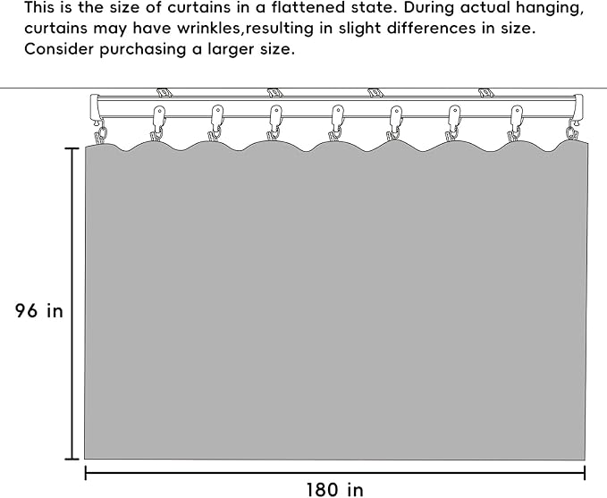 hoeflife Room Divider Curtains Blackout Floor to Ceiling Curtain with Hook Wall Mount Sliding Door Curtains Ceiling Mount Extra Wide Curtain Wall Divider for Room Separation(Greyish White,W180xH96in)