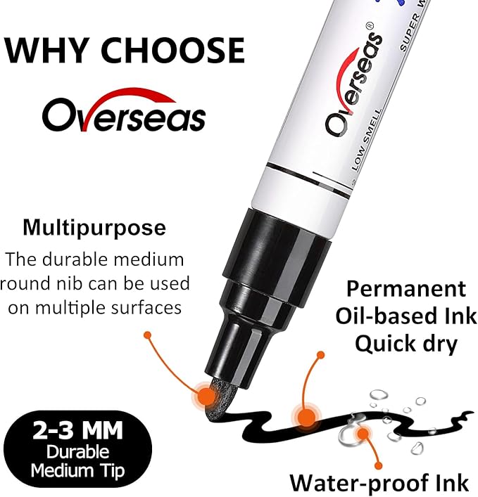 Overseas Red Paint Marker Pens - 36 Pack Oil-Based Permanent Markers Set, Quick Drying, Waterproof, Medium Tip Paint Pens Bulk for Wood, Metal, Rock, Ceramic, Plastic, Canvas, Glass, Rubber
