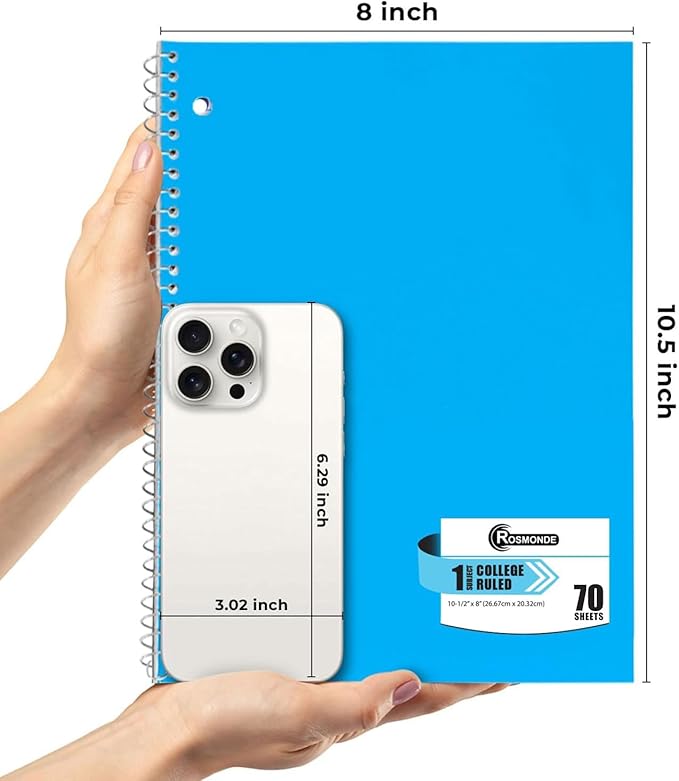 Rosmonde 720 Packs (Pallet) 1 Subject Notebooks, Spiral Notebook Bulk, College Ruled, Pallet of Notebooks,70 Sheets (140 pages), 8 x 10-1/2",Bulk Spiral Notebooks for School & Office, 4-7 Days Transit