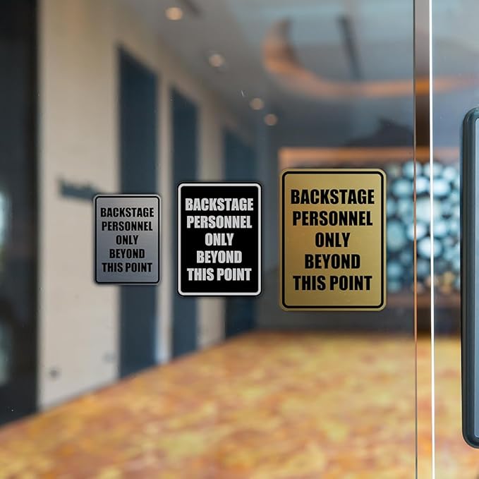 Portrait Round Backstage Personnel Only Beyond This Point Door or Wall Sign Easy Installation | Music | Concert | Festivals Sign (Brushed Gold) - Small (2 Pack)