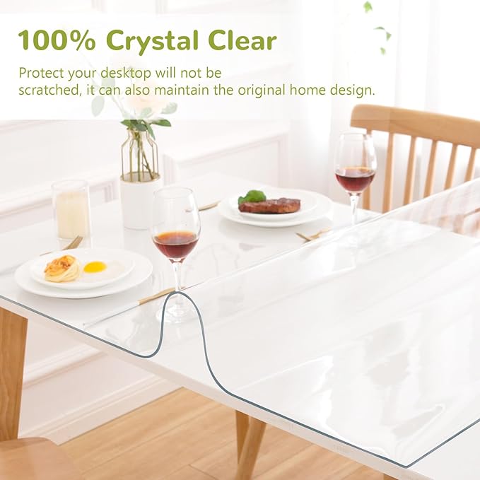 Eisdroma 30 x 72 Inch Clear Table Cover Protector, Clear Table Protector for Dining Room Table, 1.5mm Plastic Table Cover, Waterproof Table Pad for Kitchen, Office