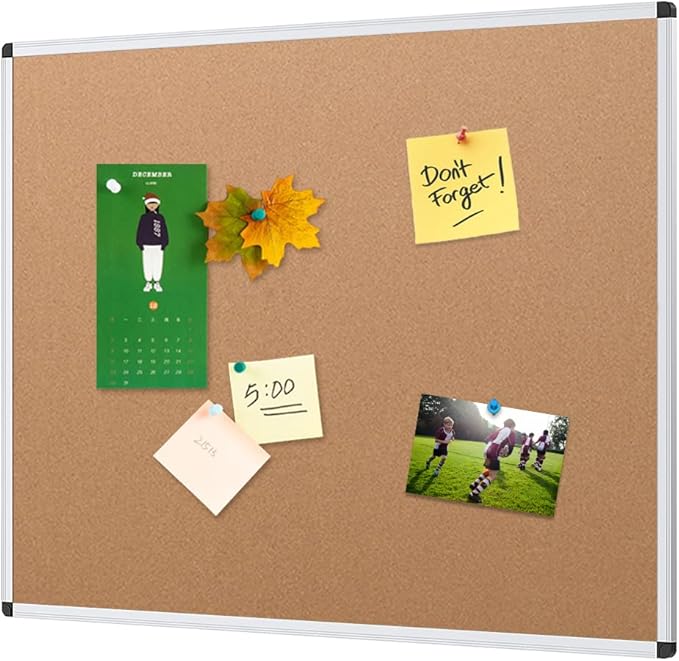 VIZ-PRO Cork Notice Board, 48 X 24 Inches, Silver Aluminium Frame