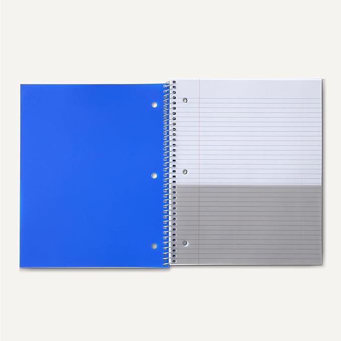 Amazon Basics 1 Subject College Ruled Spiral Notebook Poly Cover,100 Sheets, 8-1/2" x 11", 3 pack, Assorted Primary Colors