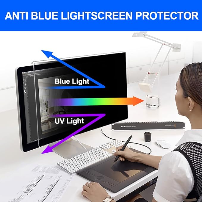 GUDTEKE Computer Privacy Screen Filter 22 Hanging Monitor Privacy Screen Protector for 16:10 Aspect Ratio Widescreen Computer Monitor, Eye Protection Anti Glare Blue Light Screen Protector